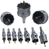 TCT Hole Saw Set, 10 Pcs Carbide Hole Saw Kit(5/8”- 2-1/8”) with Titanium Plated Center Drill for St