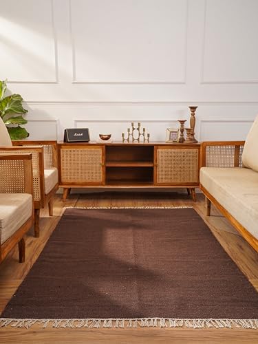 Rugsotic Hand Woven Kilim Wool Area Rug 5'x8' Dark Brown