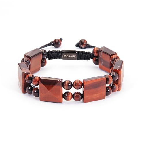HASKARE Mens Beads Tigers Eye Bracelet, Protection Crystals Natural Red Tiger Eye Unique Handcrafted Bead Bracelet for Men, Healing Stone Energy Men Jewelry Christmas Gifts for Him