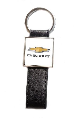 Print Corner Porte-clés Acier/Simili Cuir Classic compatible avec - Chevrolet (Blanc)
