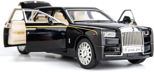 Image of Die Cast Rolls Royce Phantom Model Car, 1:32 Scale, Zinc Alloy, Pull Back, with Light & Sound, 6 Openable Doors, Multi Colour, for Kids & Collectors (Black)