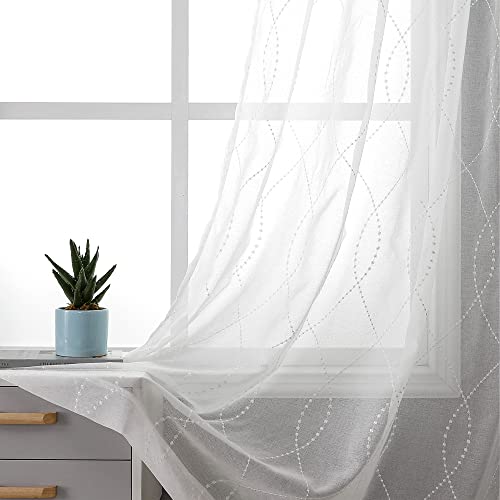 VISIONTEX White Sheer Curtains 84 Inches Long 2 Panels Set