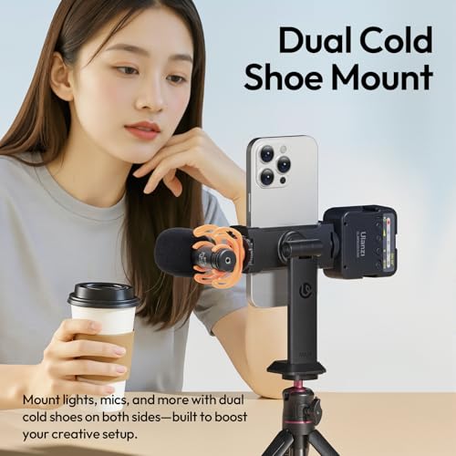Image of ULANZI Phone Tripod Mount Adapter with Dual Cold Shoes & QR Plate, MA54 Cell Phone Holder for Tripod with 1 /4 inch Screw, Adjustable Smartphone Mount Adapter for iPhone, Android, Selfie Stick, Monopod