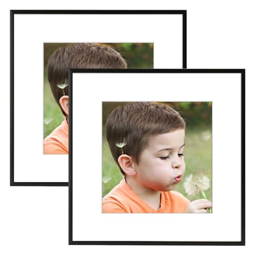 Frametory 2 Pack 12x12 Aluminum Frame with Mat for 8x8 Photo, Black