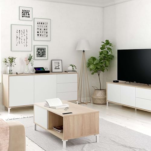 Miniatura 2 de Habitdesign Aparador 2 Puertas 3 Cajones, Buffet, Modelo Brooklyn, Acabado Roble Canadian Y Blanco Artik, Medidas: 74 Cm Alto X 154 Cm Ancho X 41 Cm Fondo