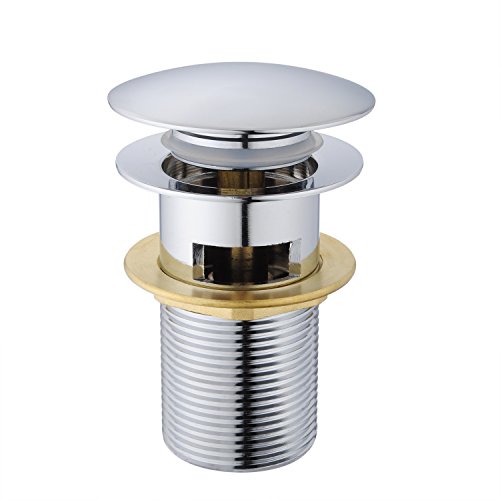UUhome Tapón-Pulsador Válvula Desagüe con Ranuras para Lavabo de Baño, con Rebosadero, Cromado