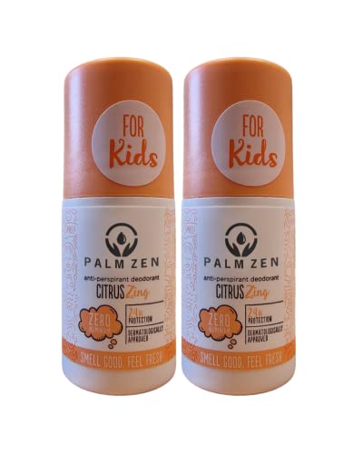 Palmzen Children's Roll on Sensitive Anti-Perspirant Deodorant - Vegan Friendly Aluminium and Alcohol Free Dermatogically tested (Citrus Zing)