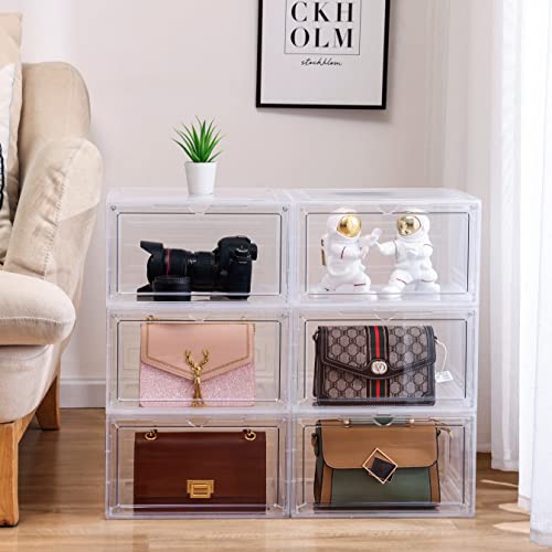 Zllzuu Purse Storage Organizer For Closet, 6 Pack Plastic Storage Boxes With Acrylic Magnetic Door For Collectibles, Wallet, Cosmetic, Toys (Medium Size Clear Black) #TOP3