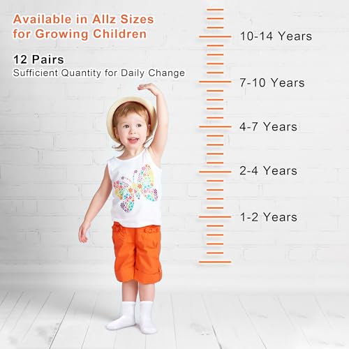 12 pares de meias infantis para meninos e meninas de 1 a 14 anos, meias esportivas de corte médio, p