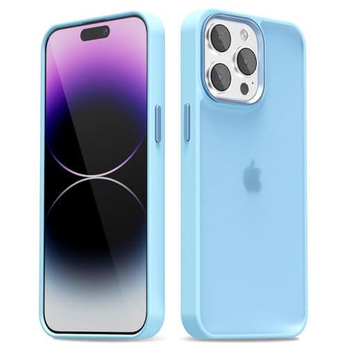 oakxco for iPhone 14 Pro Max Case Clear Hard Shell, Slim Thin Matte Transparent Plastic Cover & Protective Soft Silicone Rubber TPU Bumper, Girly Cute Phone Case for Women Girls, Light Blue