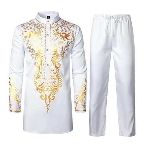 Costume Africain Deux Pièces Homme Imprimé Dashiki Haut de Gamme à Manches Longues
