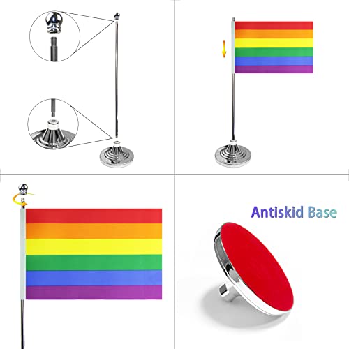 WXTWK Pacote com 2 bandeiras de mesa orgulho arco-íris pequena mini gay LGBT mesa com base em suport