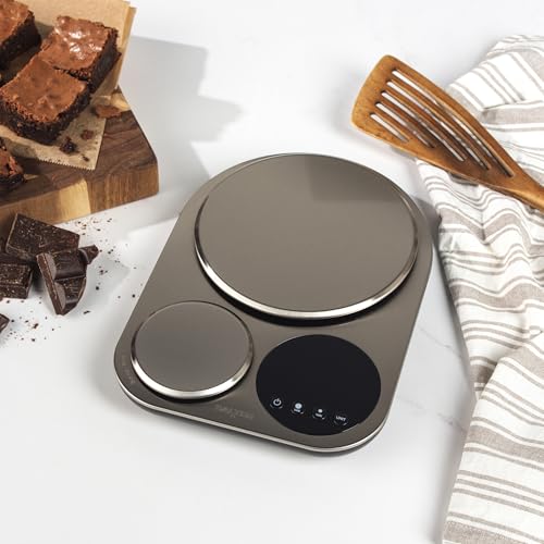 Salter Dual Platform Scale – Stal nierdzewna, Duza platforma 5kg, Mala platforma precyzyjna 500g, Funkcja tarowania, Pomiar cieczy, Cyfrowy wyswietlacz LED