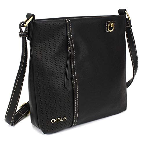 Chala Laser Cut Crossbody Faux Leather - Metal Pawprint - Black #TOP2
