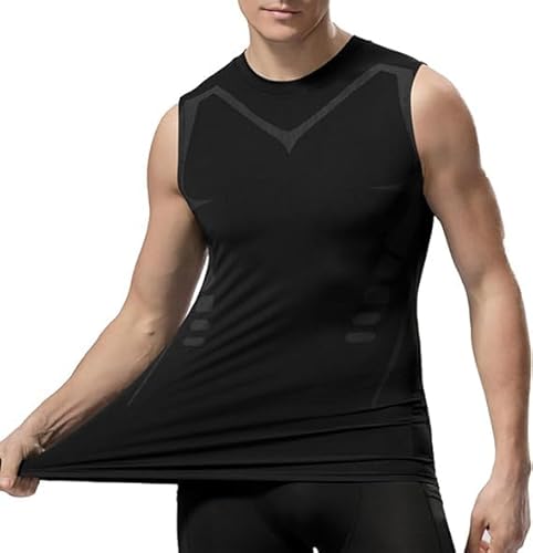 KOMilesoon Camisetas esportivas masculinas de compressão, sem mangas, justas, para treino, camada de