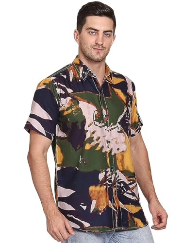 Image of The SV Style Men's Abstract Print Button Down Shirt, Half Sleeve, Casual Fit, Rayon Fabric, Summer Wear