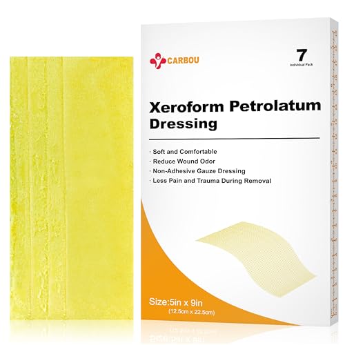 Carbou 7 Pack Xeroform Petrolatum Dressing 5x9 Soft Non Stick Gauze Pads Fine Mesh Gauze Patch for Light Exudate Wound Care Burns Lacerations Skin Grafts & Surgical Incisions