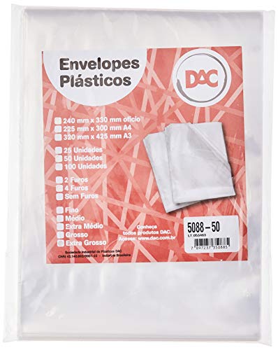 Blister Envelope Plástico Ofício com espessura Extra Grosso e 4 Furos – 50 unid – 5088-50