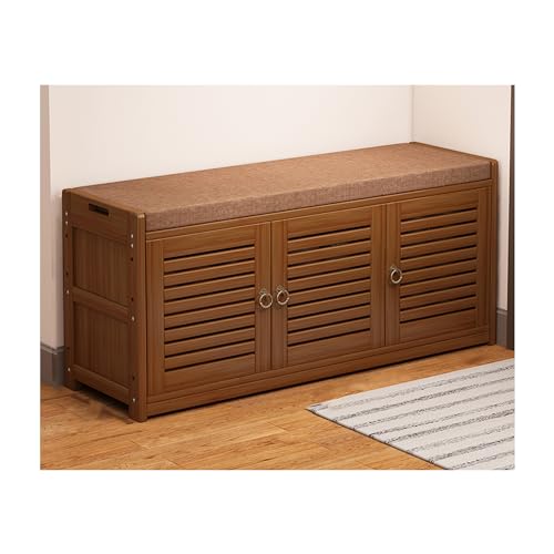Banc à chaussures avec coussin épais et grand espace de rangement fermé en bois