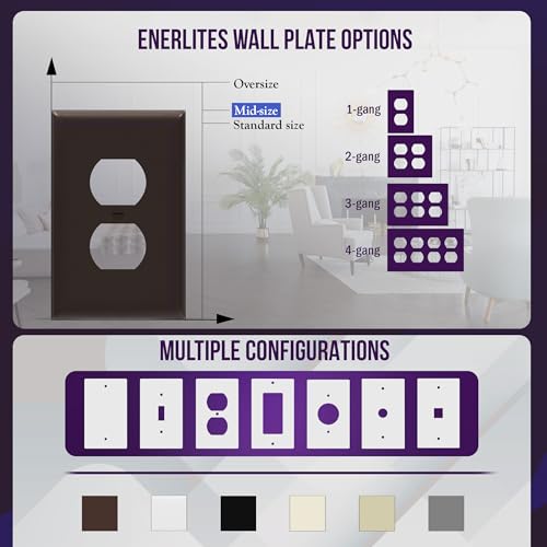 Image of ENERLITES Duplex Receptacle Outlet Wall Plate, Gloss Finish, Midway Size 1-Gang 4.88 inch x 3.11 inch, Unbreakable Polycarbonate Thermoplastic, UL Listed, 8821M-BR-10PCS, Brown (10 Pack)