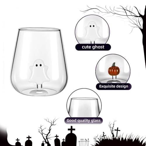 Halloween Stemless Wine Glasses, Ghost Pumpkin Wine Glasses with Ghost Inside, Drinking Wines, Water & Juice Glasses Party Cups 2 Set 12 Oz Drinking Glasses for Dinner Party Birthday Holiday - Image 7