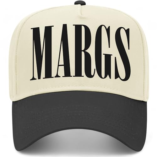 Margs Serif Vintage Trucker Hat | Margarita | Premium Snapback Baseball Hat for Men & Women (US, Alpha, One Size, Black/Natural)