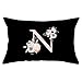AYDOME Taie Oreiller Rectangulaire Polyester, Coussin Deco Grappe de Fleurs Rose Flower 12 Lettres Anglaises N Noir 30x50cm