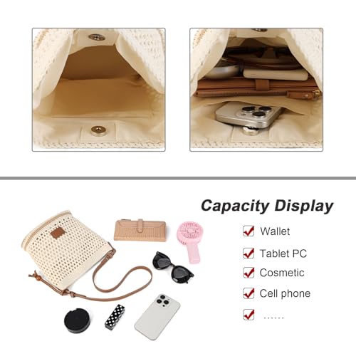 Bolso tejido a ganchillo para mujer, bolso de hombro bohemio para la playa con forro, ligero bolso tote para vacaciones de verano miniatura 7