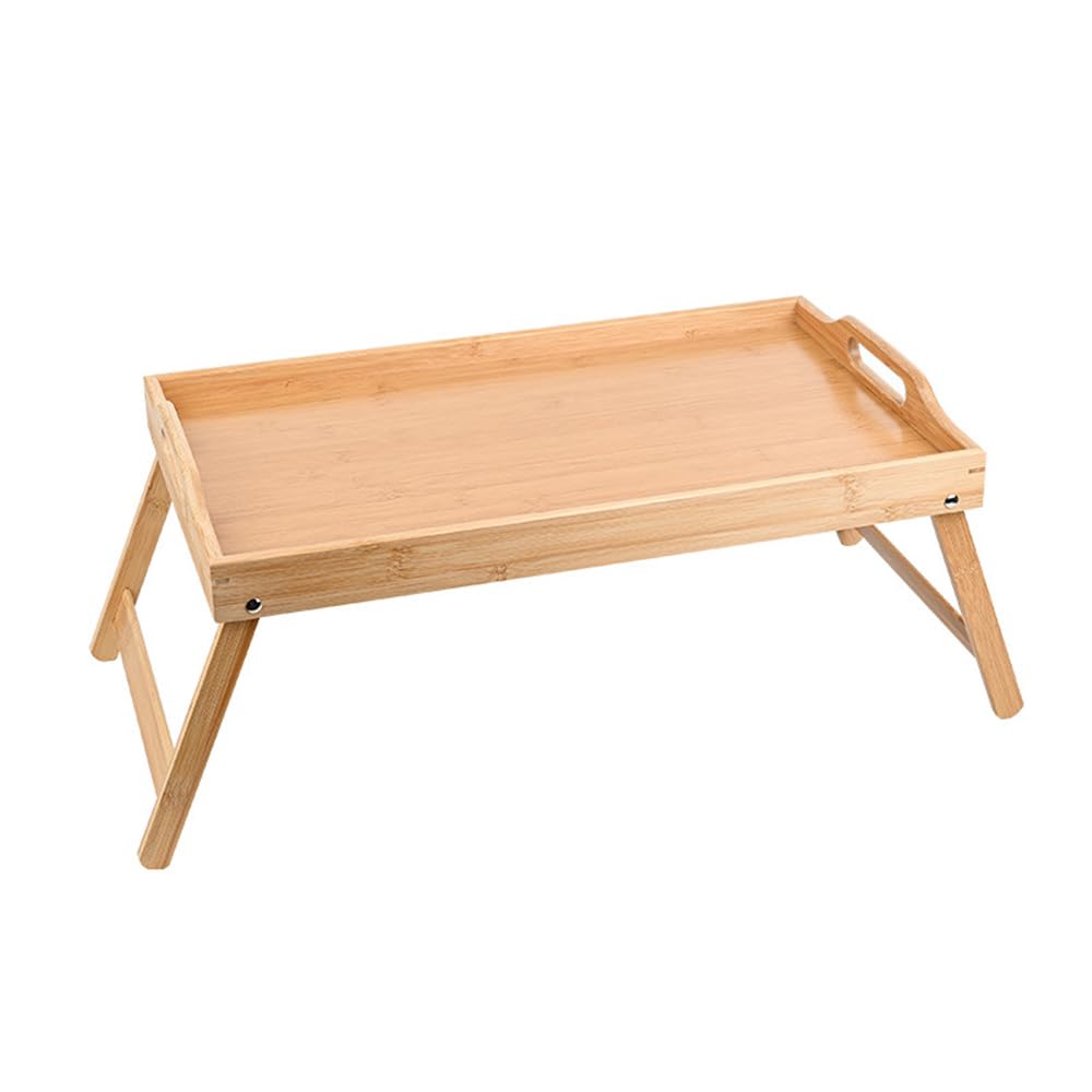 Bamboo Wooden with Folding Legs Serving Breakfast Bed Lap Tray Table Mate, Hotel Rectangular Tea Set Qrdering Tray