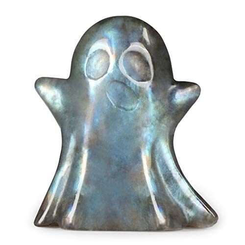 Artistone 1.7" Labradorite Crystal Ghost Statue Figurine Carved Gemstone Ghost Sculpture Healing Stone Decoration For Halloween Home Office Mantel Decor #TOP16