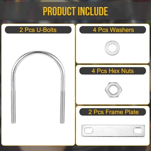 Image of DTGN M10x90x150mm U Bolts Round Kit - 2Set - 304 Stainless Steel U-Bolt Kit with Nuts, Washers, Frame Plate - Good for Pipe, Trailer, Automotive, Leaf Spring Fastener