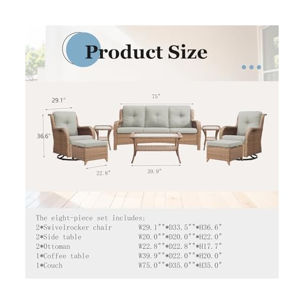 Swivel rocker patio chairs8 pieces patio swivel rocker chairs with wicker armrests patio swivel rocking chair outdoor swivel rocker patio chair  urban country home decor