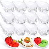 Gandeer 300 pack 4inch Tear Drop Mini Appetizer Plates Spoons Plastic Tasting Spoons, Dessert Bowls & Mini Dessert Containers Disposable Catering Supplies for Parties & Events(White)