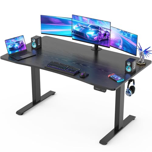 Image of Veken 55 x 28 Inch Electric Standing Desk with Adjustable Height, Sit to Stand Computer Table for Study, Work or Gaming, Home Office Desk Black