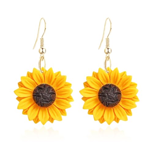 CZNBZIU Handgemaakte Boheemse zonnebloem hangende oorbellen - Grote zonnebloem hangende oorbellen - Madeliefje oorbellen - Sieraden voor dames