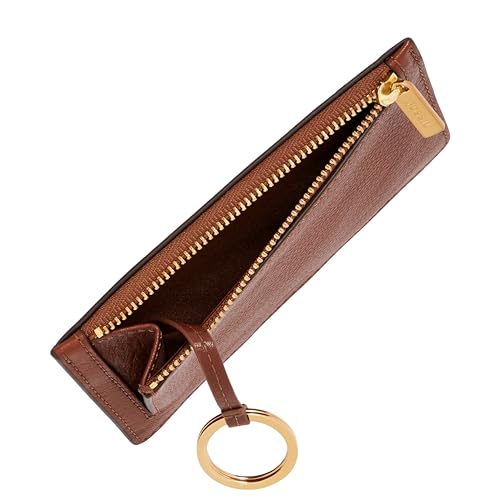Image of Fossil Women's Logan RFID-Blocking Leather Zip Around Card Case Wallet with Keychain