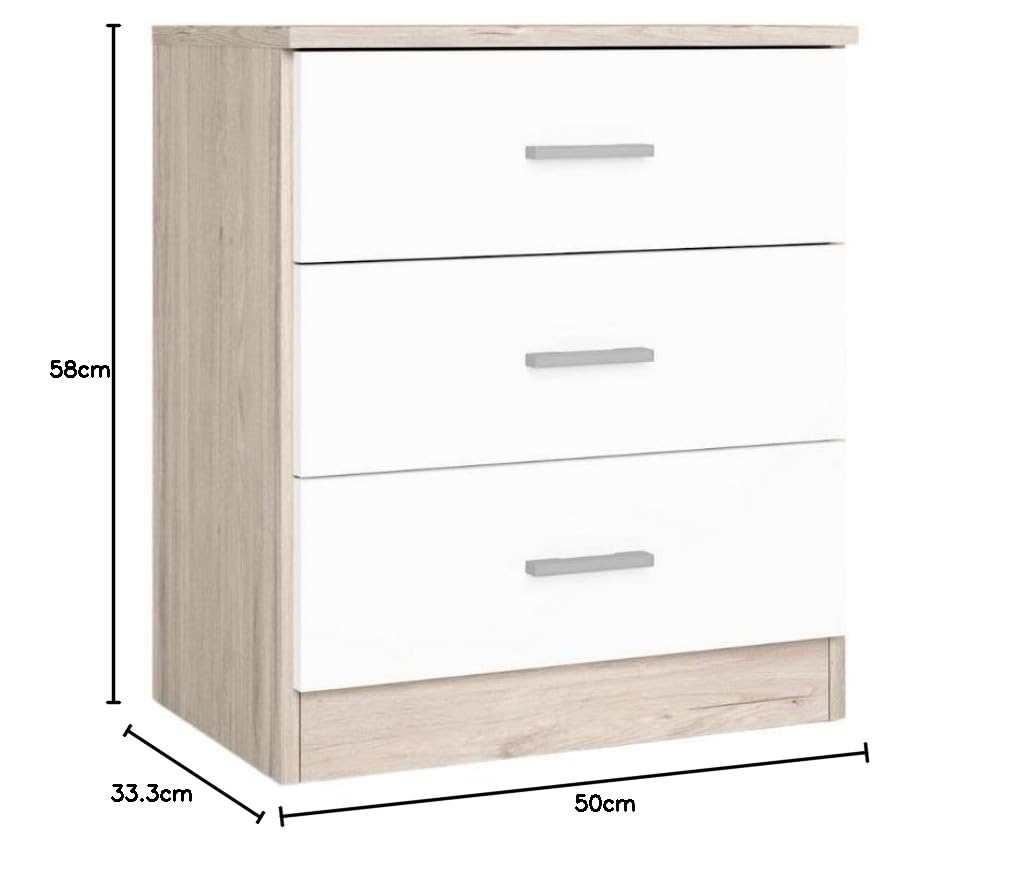 LIQUIDATOR Mesita de Noche 3 cajones Color Sahara/Blanco Mate 50x58x33.3