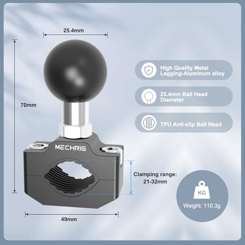 Image of Aluminum Alloy Handlebar Clamp Mount, Long U-Bolt Base with 1 inch Ball Head Compatible with RAM Mount Double Socket Arm & Motorcycle Ebike Phone Holder,Fit for 0.83 inch to 1.26 inch Diameter,78015