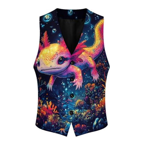 Colorful Axolotl Men's Formal Suit Vest for Business Formal Or Casual Dress Waistcoat Wedding4