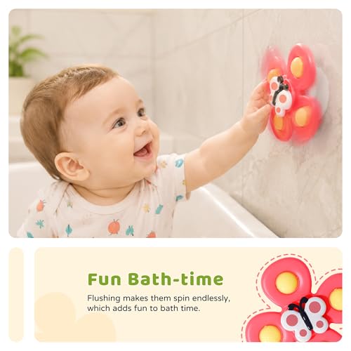 Image of LiKee Strong Suction Cup Fidget Rotating Sensory Bath Toys for Baby Christmas Stocking Stuffers, Airplane Car Travel Table & Window Toys for Toddler Boys and Girls, 10+ Months
