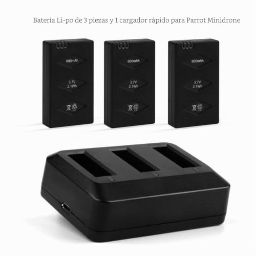 Parrot Minidrone hub de cargador y 3 baterías de 600mAh para Jumping Sumo y Mambo 2