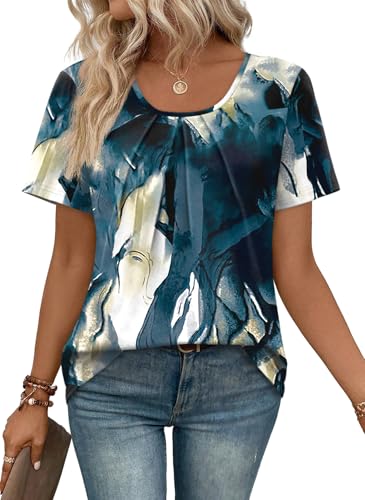 Image of WIHOLL Women T Shirts Pleated Short Sleeve Tops Business Casual Dressy Blouses