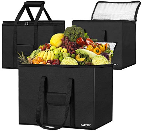 KOMEX Reusable Grocery Bags Foldable 3 Pack Shopping Bags With Sturdy Zippered