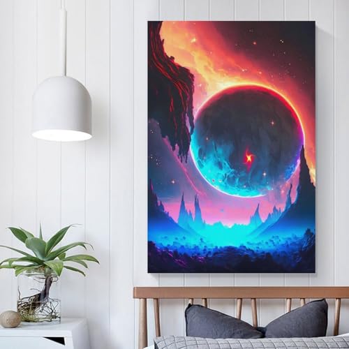 QBIREX Póster con estrella roja y azul, paisaje decorativo en lienzo, arte de pared, decoración de habitaciones, póster estético moderno, decoración del hogar, 40 x 60 cm