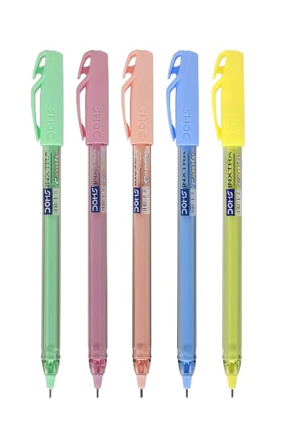 Image of Doms INXTRA CANDY 0.7mm Ballpen-Blue Ink-Pack of 5 | Soothing Transparent Multicolor Lightweight Body| Non-Fading & Quick Dry Ink| Comfortable Grip For Smooth Writing| For Daily Writing Use