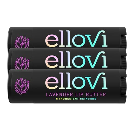 Ellovi Natural Lip Butter Lip Balm – Lavender – Pure Enough to Eat – Made With Just 6 Vegan Ingredients – Moisturizing Lip Care for All Day Hydration (3-Pack)