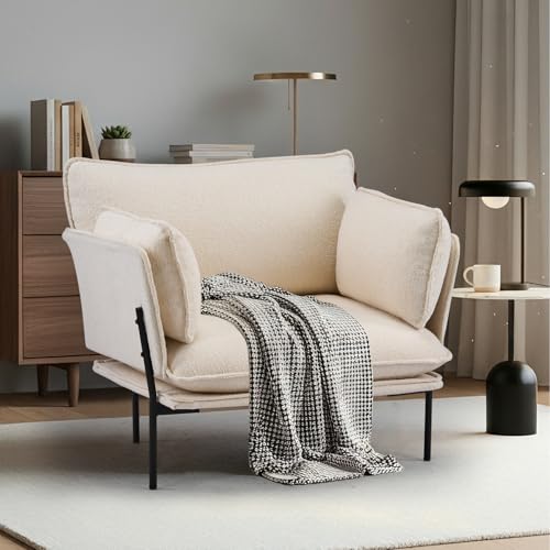 Modern Boucle Accent Chair, Upholstered Oversized Armchair...