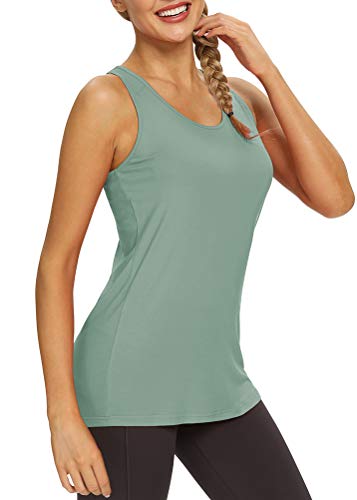 Mippo Tunic Workout Tops for Women Athletic Shirts Cute Workout Yoga Tunics Exercise Fitness Clothes Flattering Fit Tank Tops Gray Green S