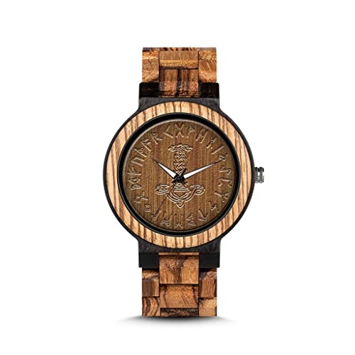 Montre vintage Viking en bois sculpté et mouvement quartz premium