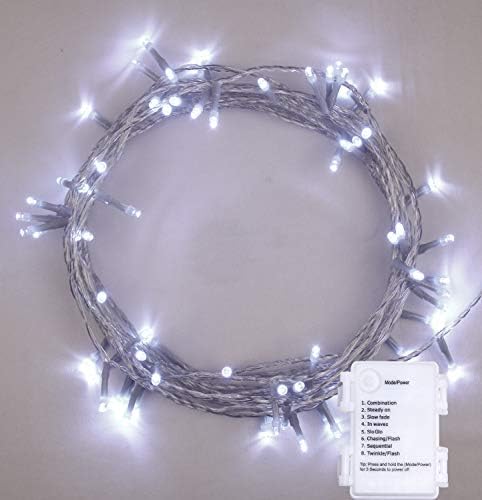 ANSIO Christmas Lights Timer Indoor Outdoor Fairy Lights Festive Wedding Bedroom Novelty Decorations Tree String Lights Battery Powered (100 LED Cool White Clear Cable)